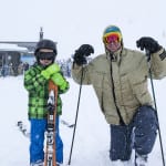 Happy skiers father Matthew Manton and son Jack (7) enjoy the fresh snow at Coronet Peak_media