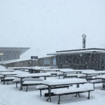Snow covered picnic tables at Coronet Peak_media