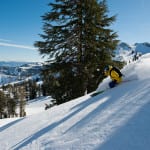 Jonny Moseley skiing the fresh powder at Squaw Valley