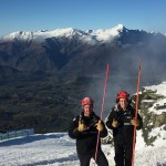 Happy Coronet Peak snow making team members Jake Reilly (L) and Lucy Ruck (R)