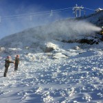 Measuring snow following a natural snowfall and snowmaking at Coronet Peak, Queenstown