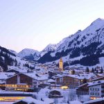Winter view of the Alberg village of Lech before dawn.