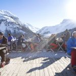 Lunch diners at Rud-Alpe mountain hut in the Arlberg village of Lech.