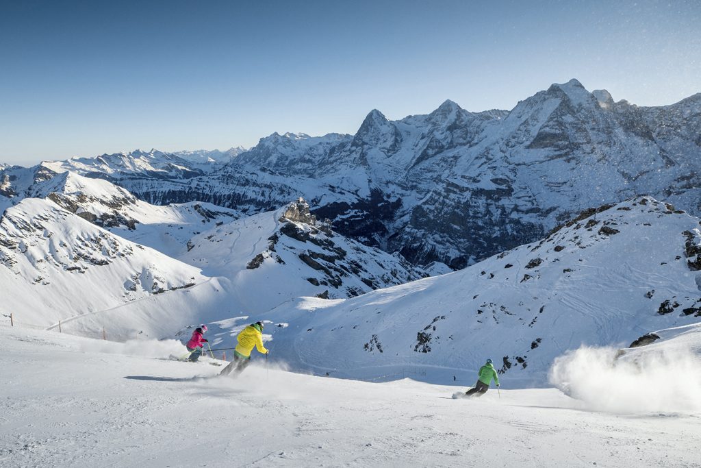 Skifahren am Schilthorn in der Jungfrauregion, Berner Oberland