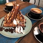 High Ground Coffee Bar waffles and coffee