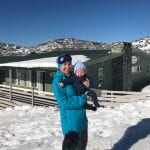 Angela Saurine and her six-month-old son Oliver at Yalara Alpine Ski Lodge in Perisher