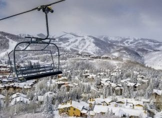 Biffo at Deer Valley as two skiers fight and police arrive shutterstock