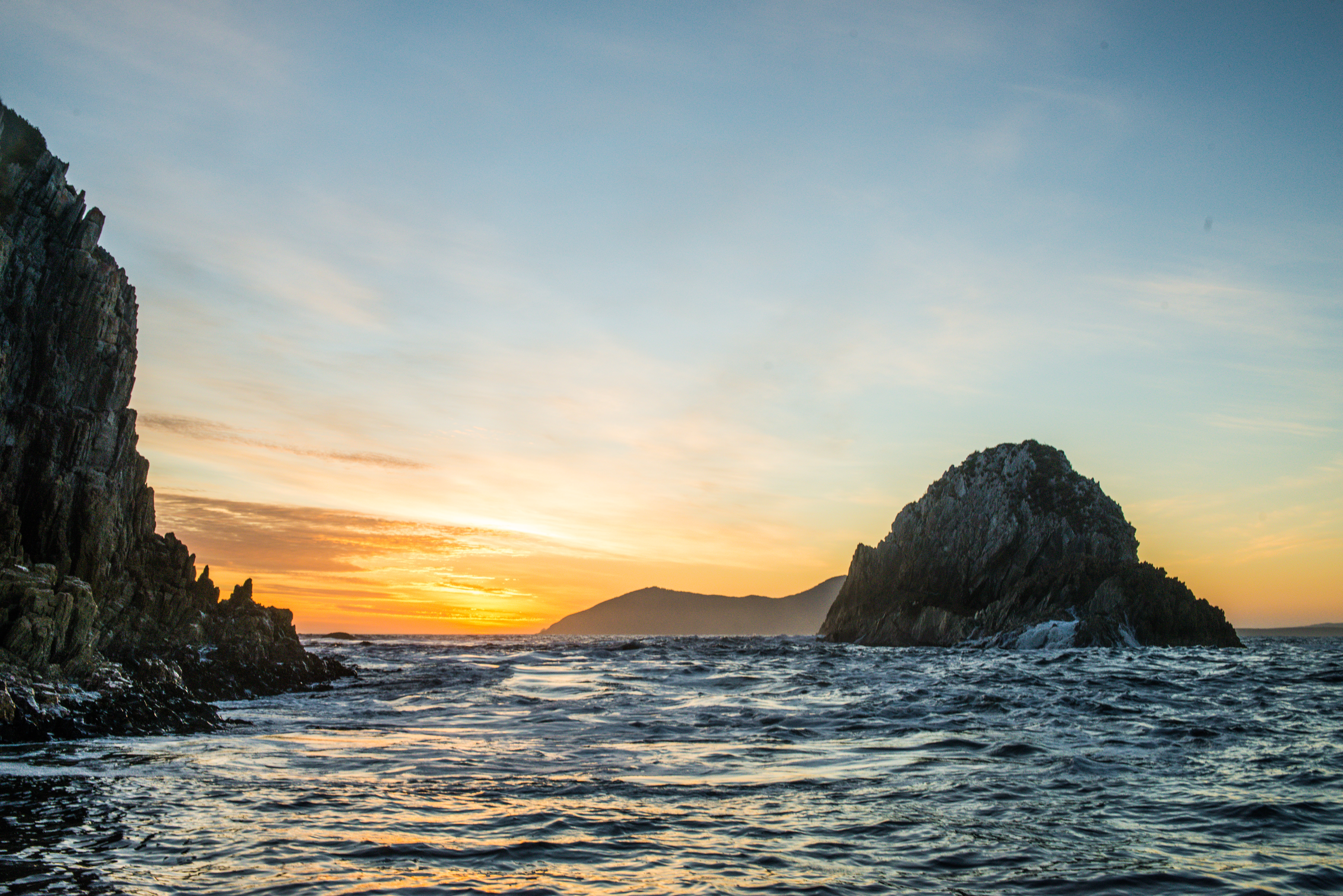 Looking across the Break sea Islands at the mouth of Port Davey.