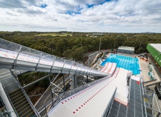 Aerial skiers test new Olympic Winter water ramp in Brisbane