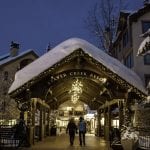 Covered bridge in twilight in Beaver Creek, CO