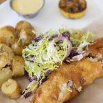 Crispy beer battered cod in the Alpin Room at High Alpine restaurant, Snowmass.