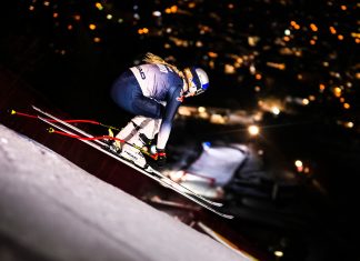 Lindsey Vonn first woman to ski the Streif, and does it at night!